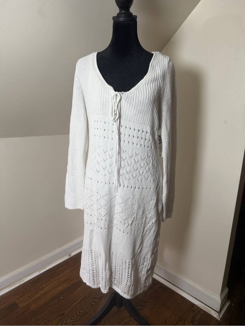 Fashion to Figure White Long Sleeve Knit Tie-Front Dress